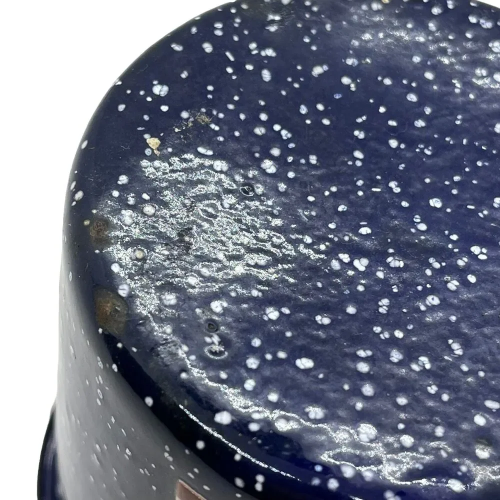 Coffee Mug Blue Speckled Enamel Graniteware Man BBQ Cooking Brick Oven Decor